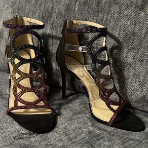 Jessica Simpson Black and Multicolor Strappy Heels